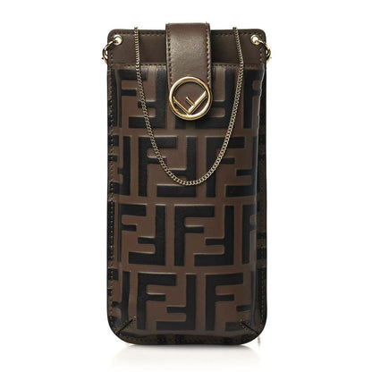 Fendi Vitello Soft F is Fendi Bi-Color FF 1974 Embossed Phone Pouch Maya Black 1 of 10