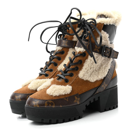 Louis Vuitton Suede Calfskin Shearling Monogram Laureate Platform Desert Boots 36 Cognac 3 of 8