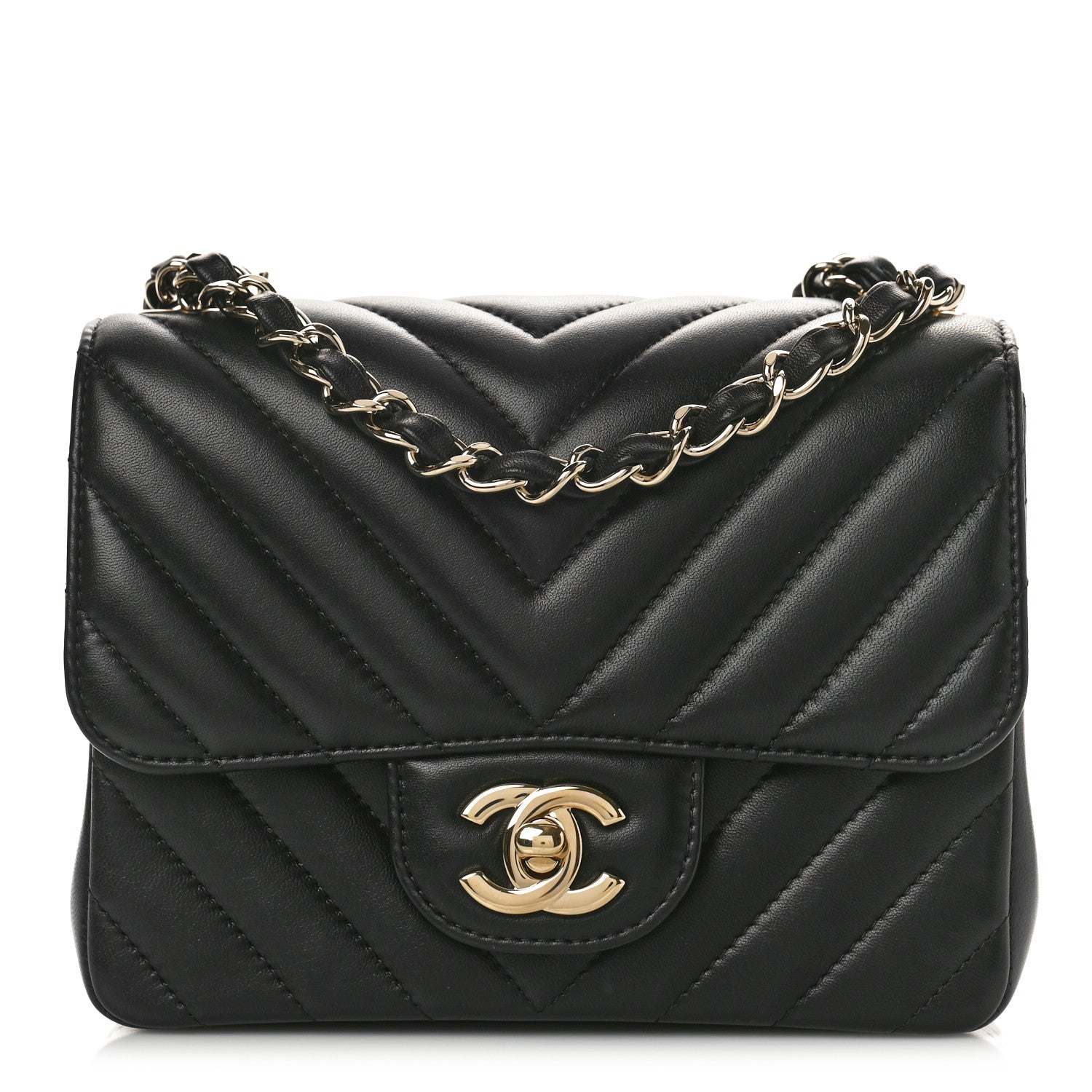 Chanel Lambskin Chevron Quilted Mini Square Flap Black 1 of 11