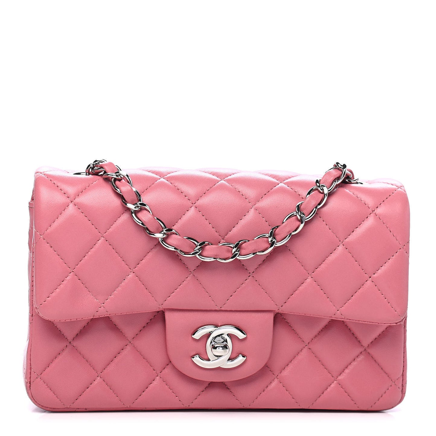 Lambskin Quilted Mini Rectangular Flap Pink
