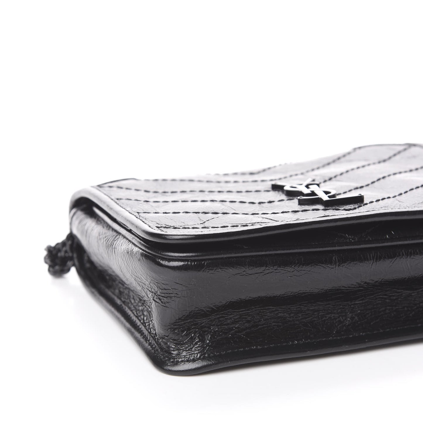Crinkled Calfskin Matelasse Monogram Niki Chain Wallet Black