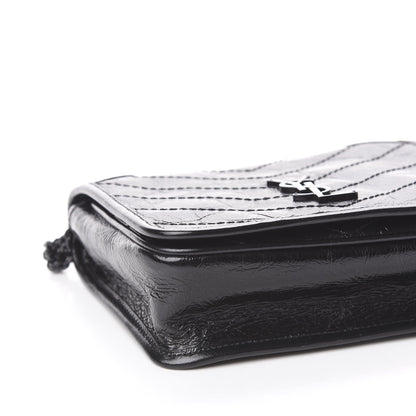 Saint Laurent Crinkled Calfskin Matelasse Monogram Niki Chain Wallet Black 7 of 9