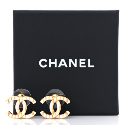 Chanel Metal CC Earrings Gold White 5 of 5