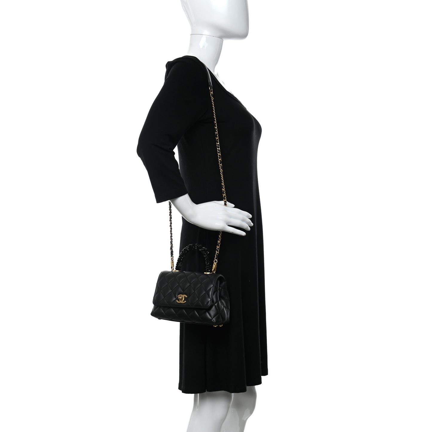 Calfskin Crystal Quilted Extra Mini Coco Handle Flap Black