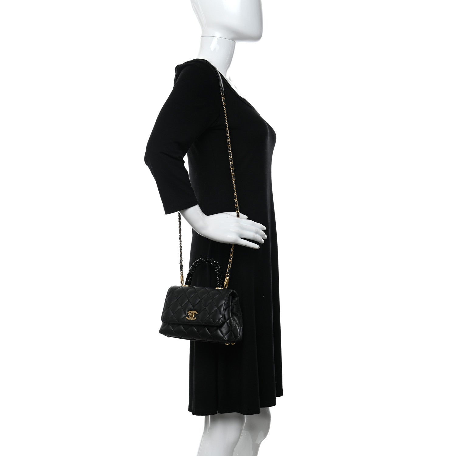 Chanel Calfskin Crystal Quilted Extra Mini Coco Handle Flap Black 2 of 10