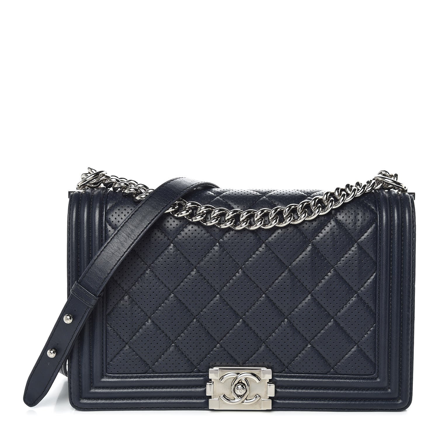 Chanel Perforated Lambskin Quilted New Medium Boy Flap Navy 1 of 14