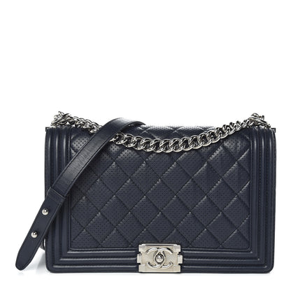 Chanel Perforated Lambskin Quilted New Medium Boy Flap Navy 1 of 14