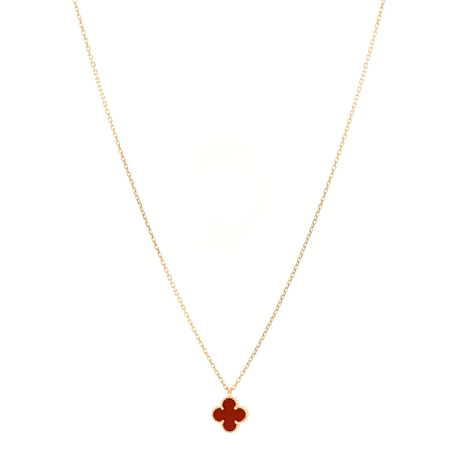Van Cleef & Arpels 18K Rose Gold Carnelian Sweet Alhambra Pendant Necklace 1 of 6