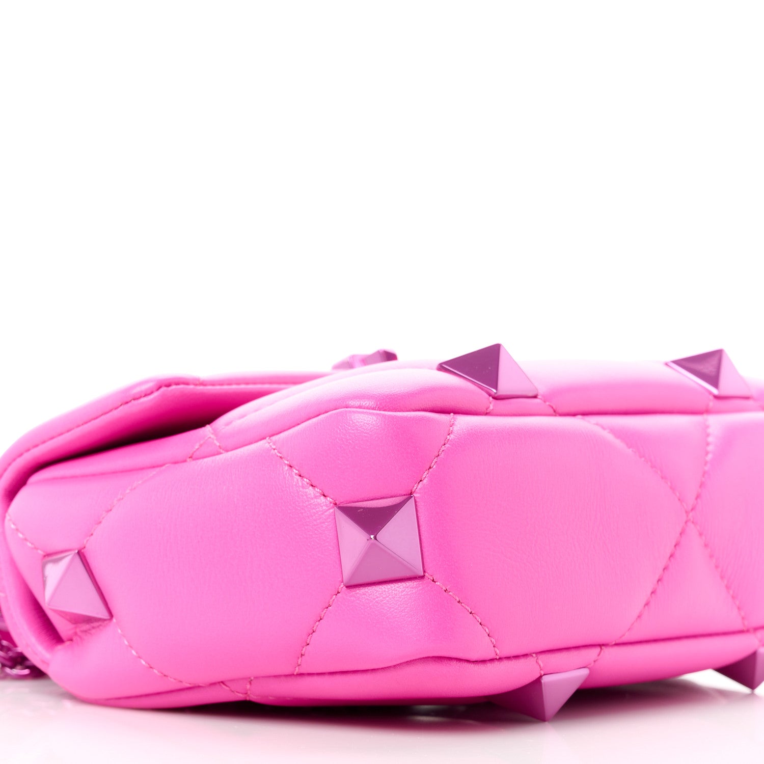 Valentino Garavani Nappa Lacquer Monochrome Small Roman Stud Shoulder Bag Pink PP 9 of 10