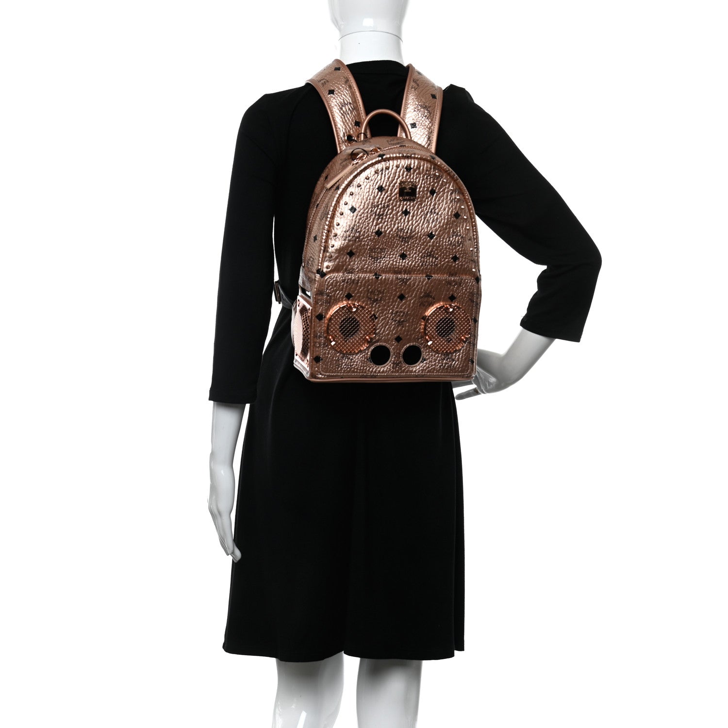 MCM Metallic X Wizpak Visetos Studded Sound System Speaker Backpack Champagne Gold 2 of 14