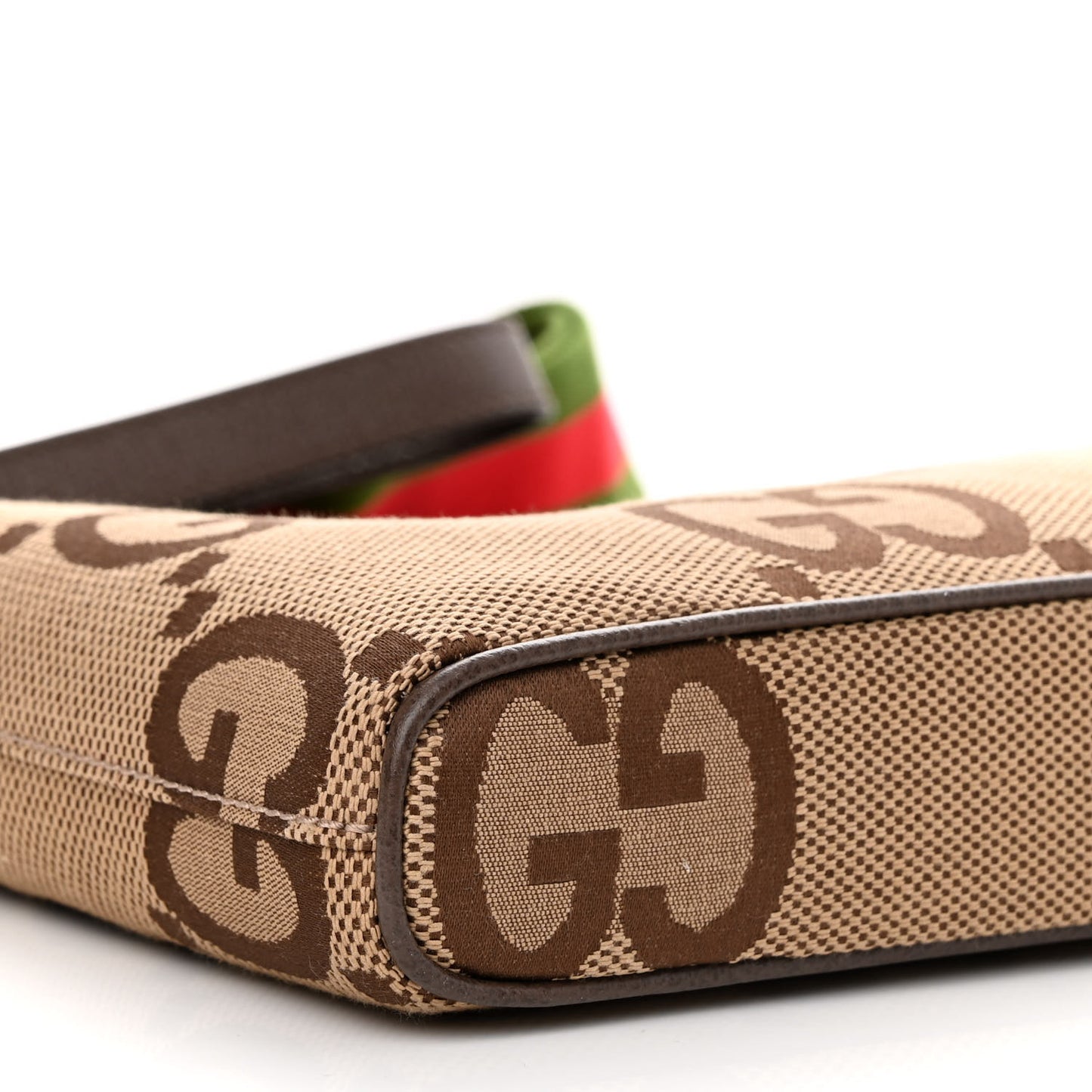 Monogram Jumbo GG Textured Dollar Calfskin Web Wristlet Messenger Bag Camel Ebony New Acero