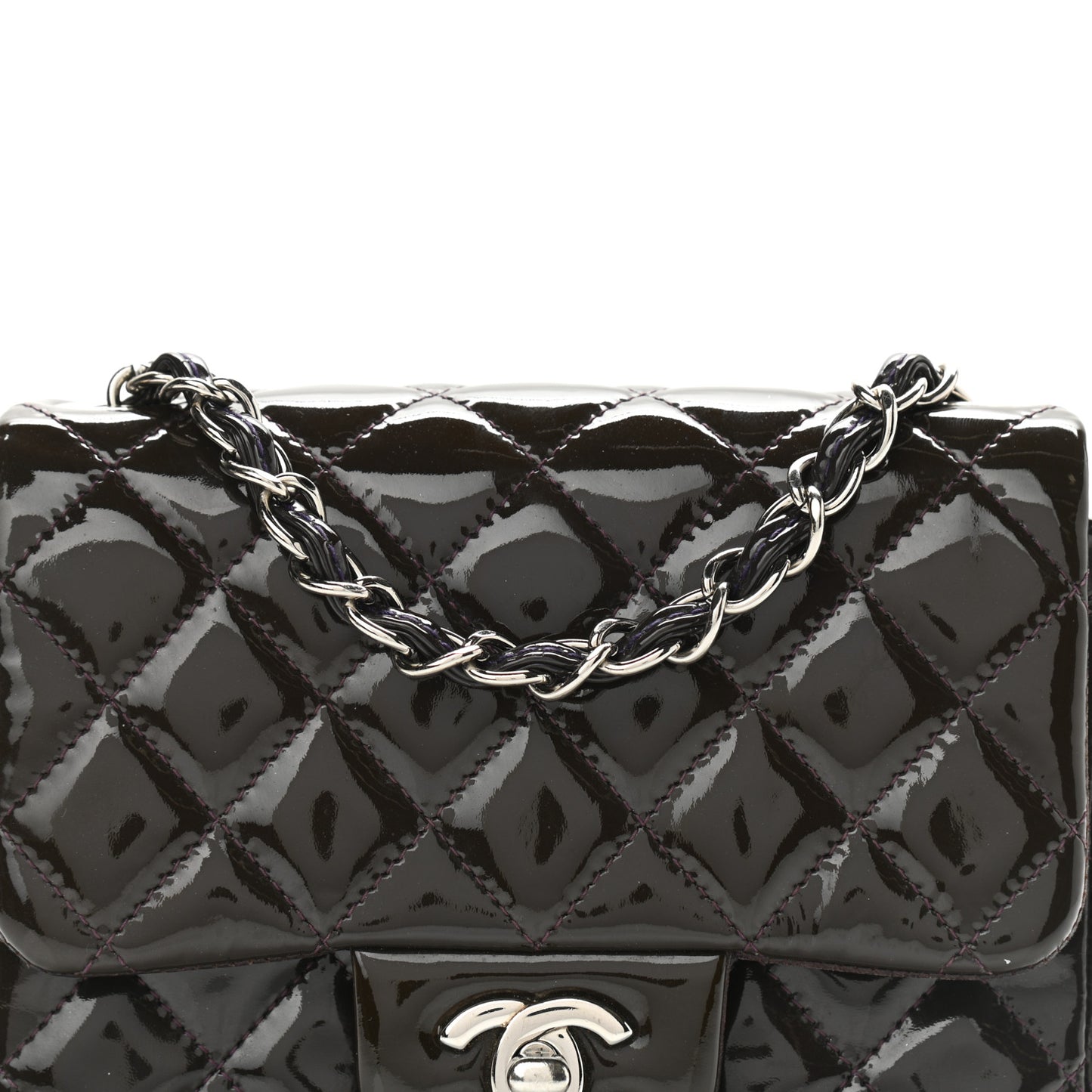 Patent Quilted Mini Square Flap Purple