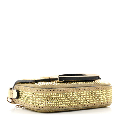 Fendi Crystal Vitello Laminato FF Nano Maxi Buckle Baguette Charm Light Gold 3 of 10