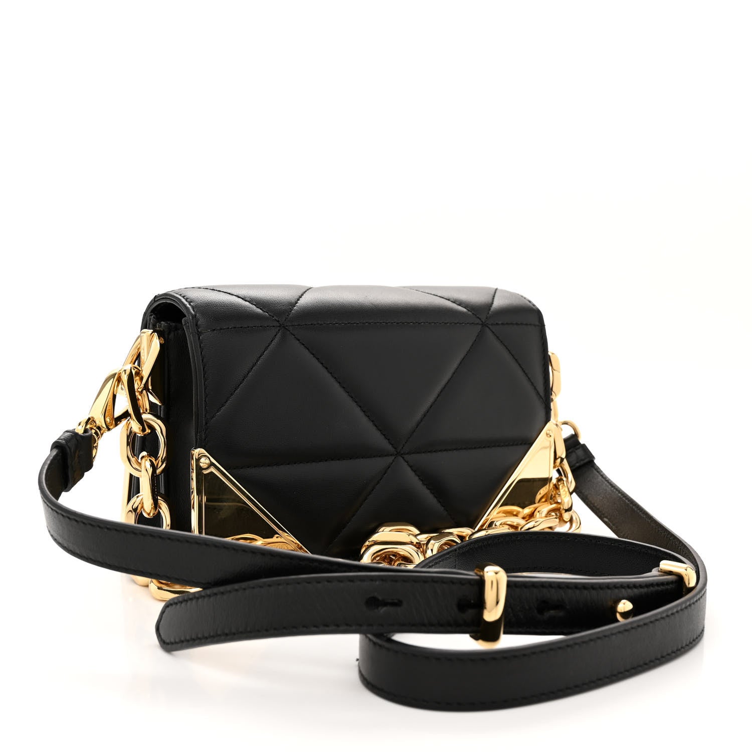 Prada Nappa Triangle Quilted Metal Shoulder Bag Black 3 of 9