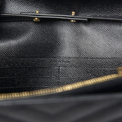 Saint Laurent Grain De Poudre Matelasse Chevron Monogram Chain Wallet Black 6 of 9