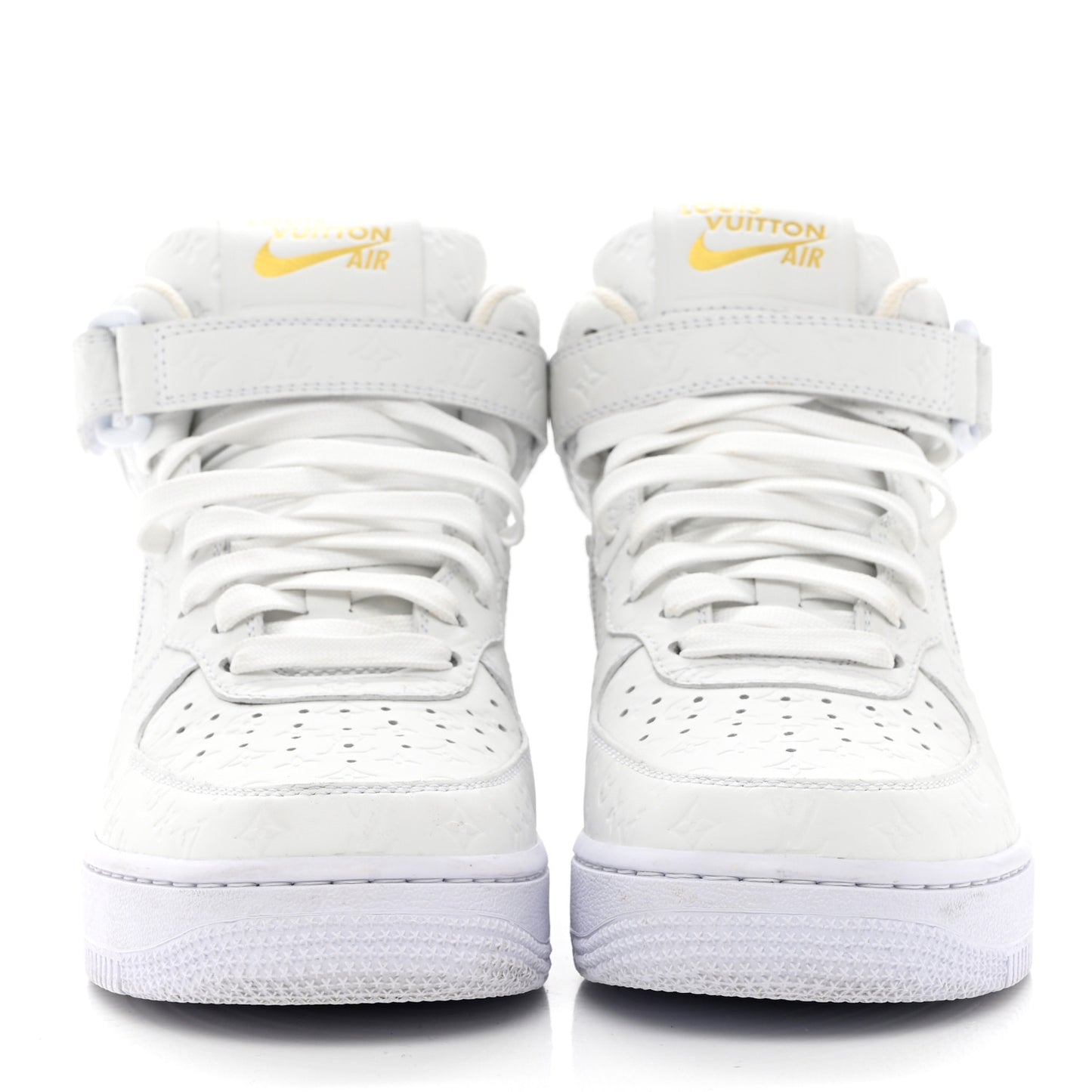X NIKE AIR FORCE 1 Calfskin Monogram Mens Mid Sneakers 6 White