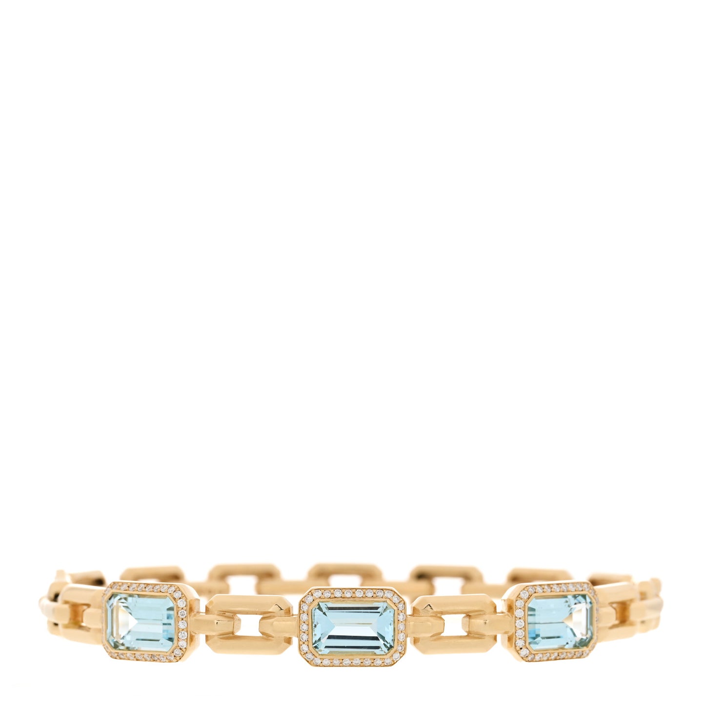 18K Yellow Gold Diamond Blue Topaz Novella Three Stone Bracelet