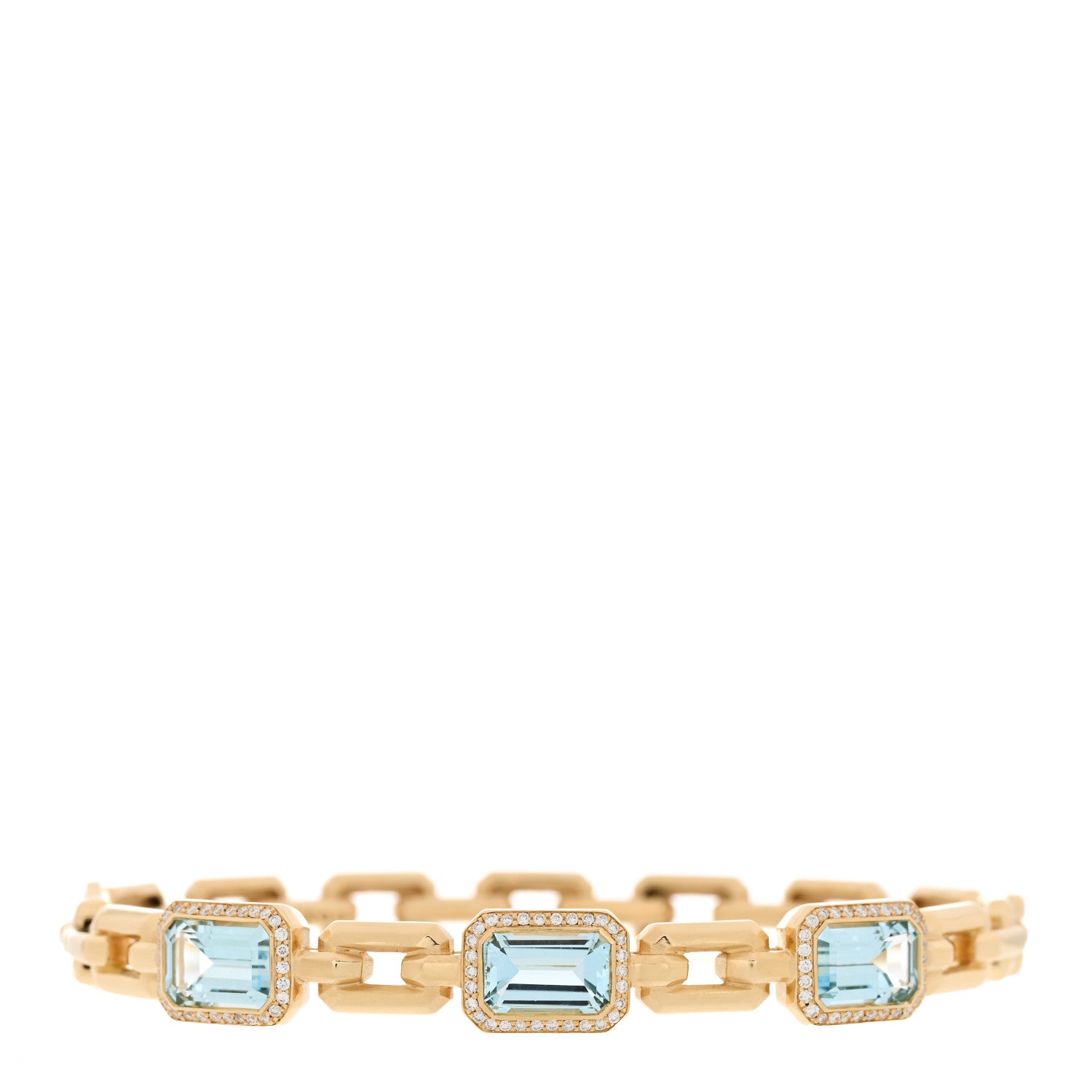 David Yurman 18K Yellow Gold Diamond Blue Topaz Novella Three Stone Bracelet 1 of 3