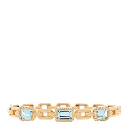 David Yurman 18K Yellow Gold Diamond Blue Topaz Novella Three Stone Bracelet 1 of 3