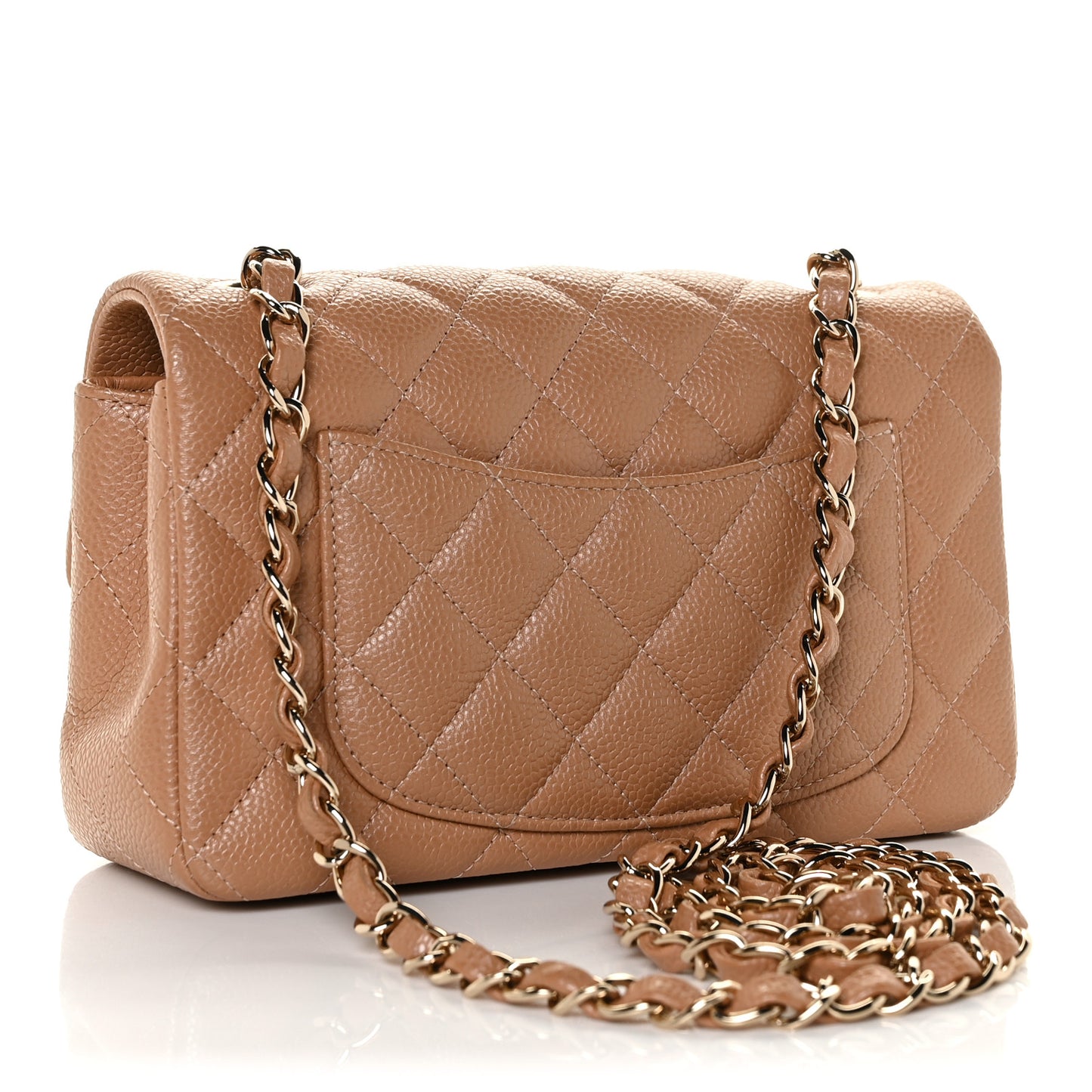 Caviar Quilted Mini Rectangular Flap Light Brown