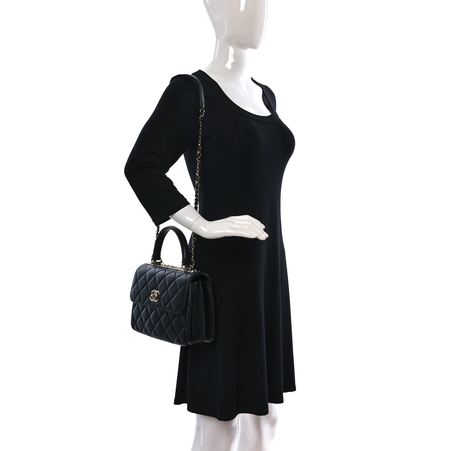Lambskin Quilted Small Trendy CC Dual Handle Flap Bag Black