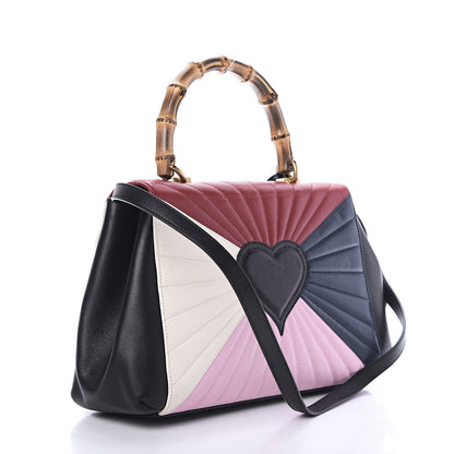 Gucci Calfskin Bamboo Trapuntata Queen Margaret Top Handle Bag Blue Agata Hibiscus Red Mystic White Sugar Pink 3 of 11