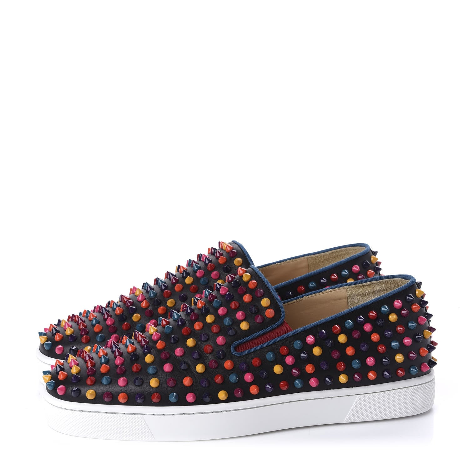 Christian Louboutin Calfskin Spikes Mens Roller Boat Flat 41 Black Multicolor 3 of 9