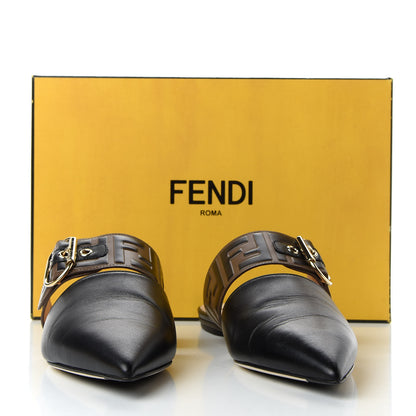 Fendi Vitello FF Embossed Pearland Buckle Flat Mules 39 Maya Black 11 of 11
