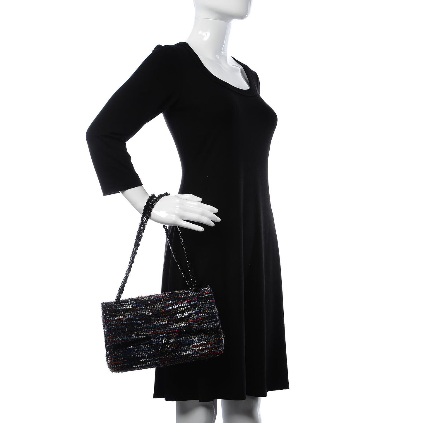 Tweed Sequin Chevron Quilted Medium Double Flap Multicolor