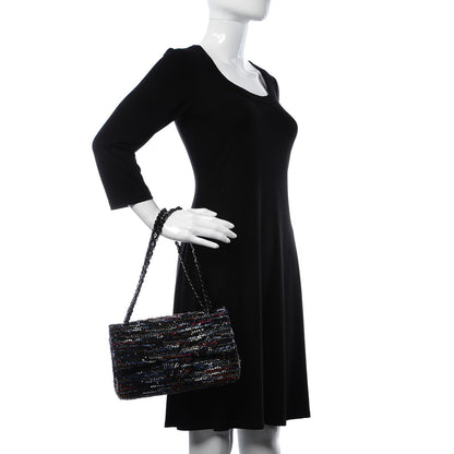 Chanel Tweed Sequin Chevron Quilted Medium Double Flap Multicolor 3 of 9