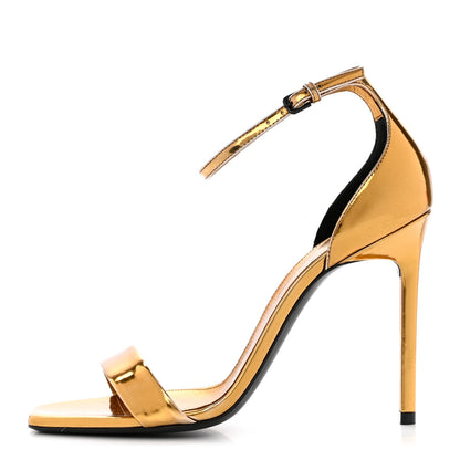 Saint Laurent Metallic Lambskin Amber 105 Ankle Strap Sandals 38 Egypt Gold 1 of 9