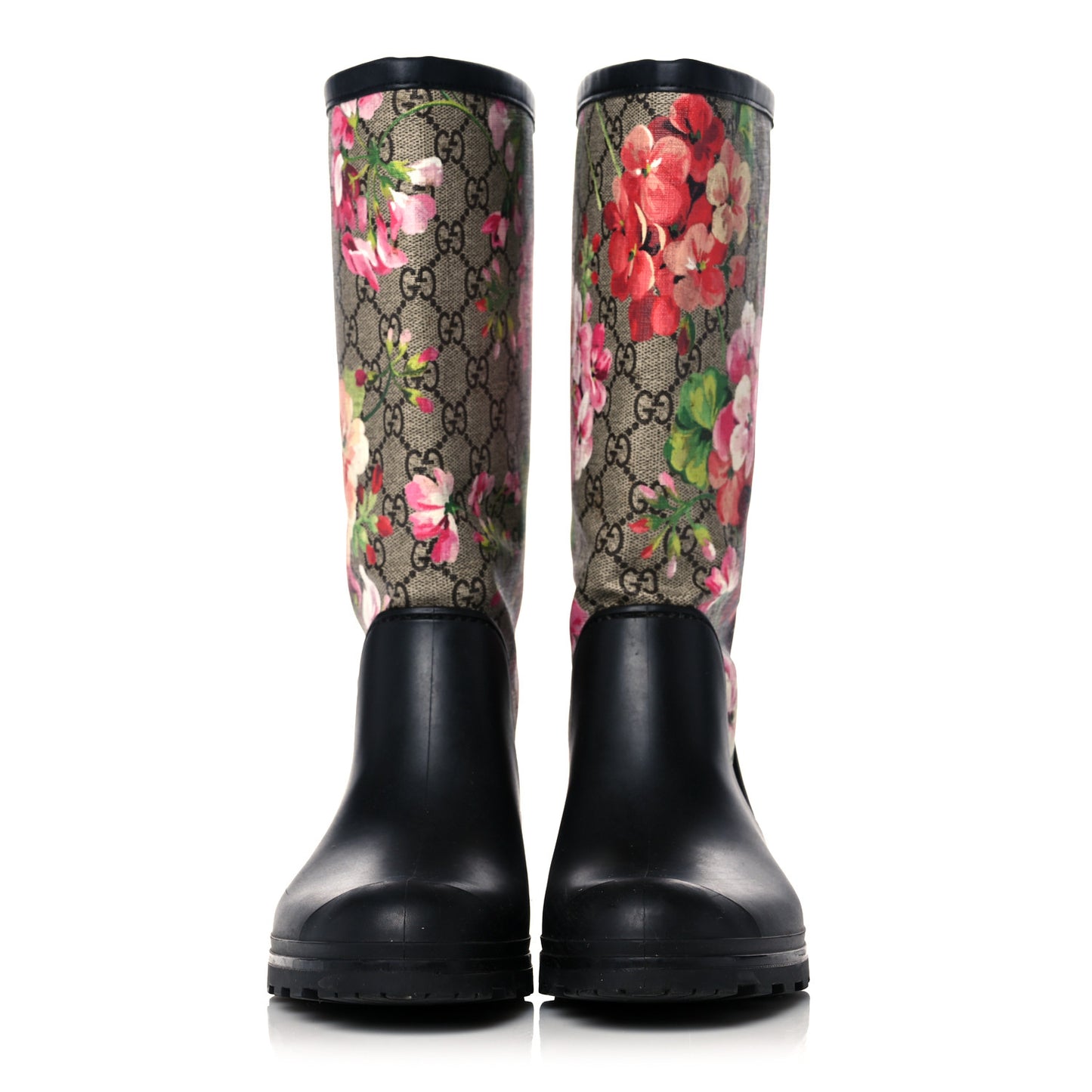 GG Supreme Monogram Blooms Flat Rubber Boots 37 Beige Multicolor