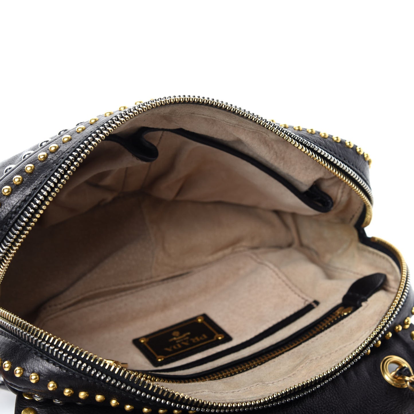 Glace Calf Studded Pushlock Chain Shoulder Bag Black
