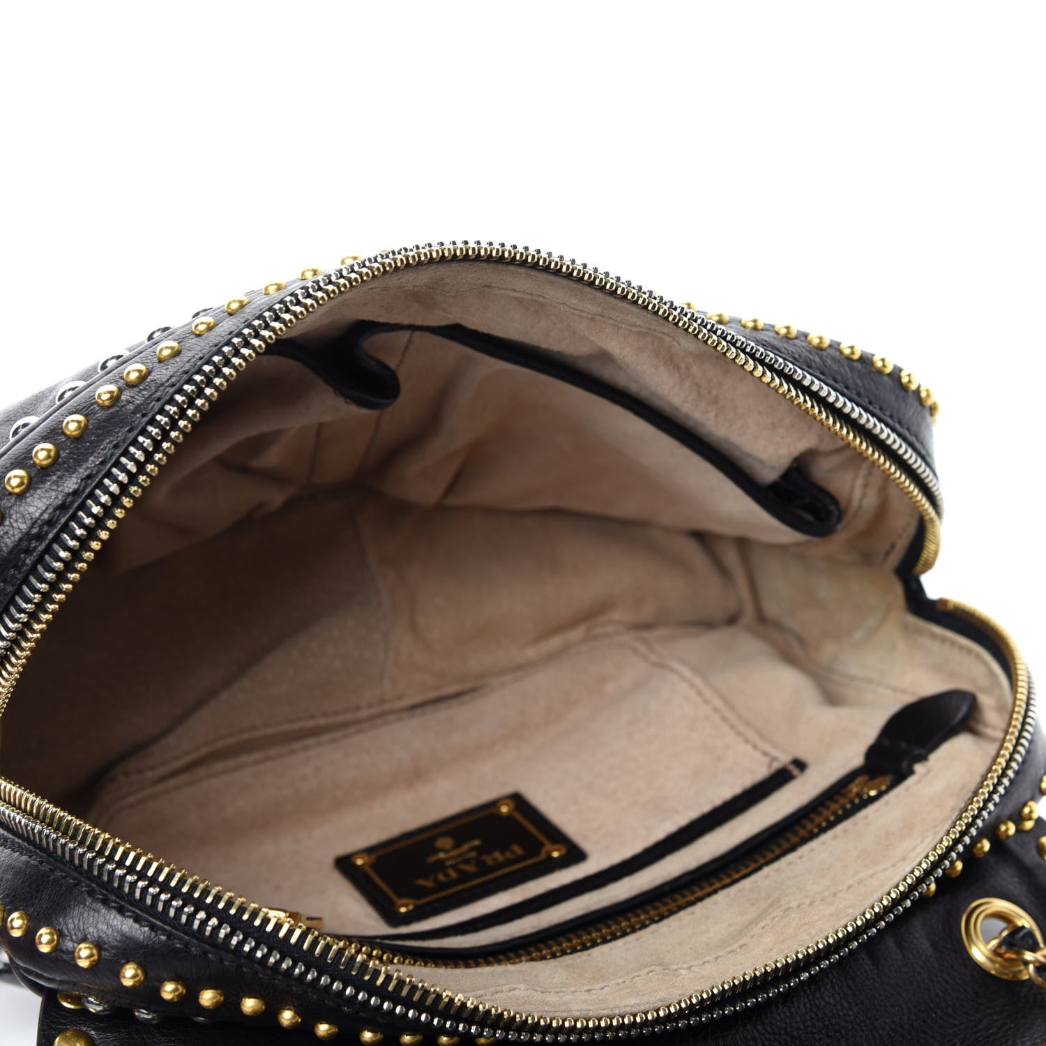 Prada Glace Calf Studded Pushlock Chain Shoulder Bag Black 5 of 11