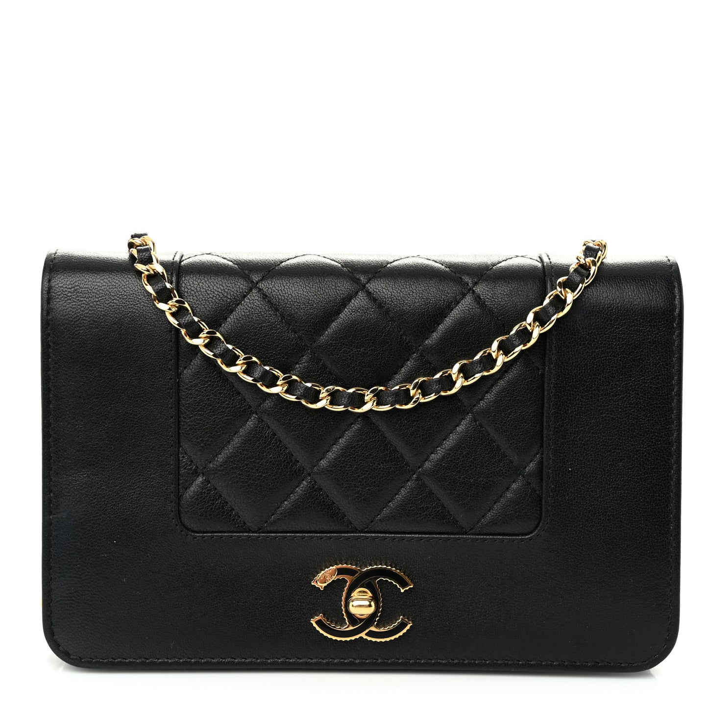 Sheepskin Quilted Mini Vintage Mademoiselle Wallet On Chain WOC Black