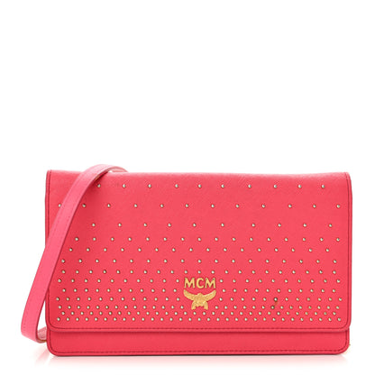 MCM Saffiano Studded Wallet On Chain Pink 1 of 12