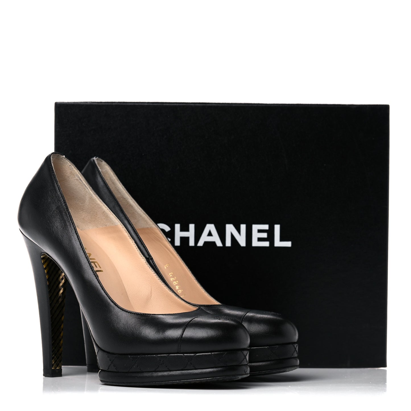 Lambskin CC Cap Toe Platform Pumps 38.5 Black