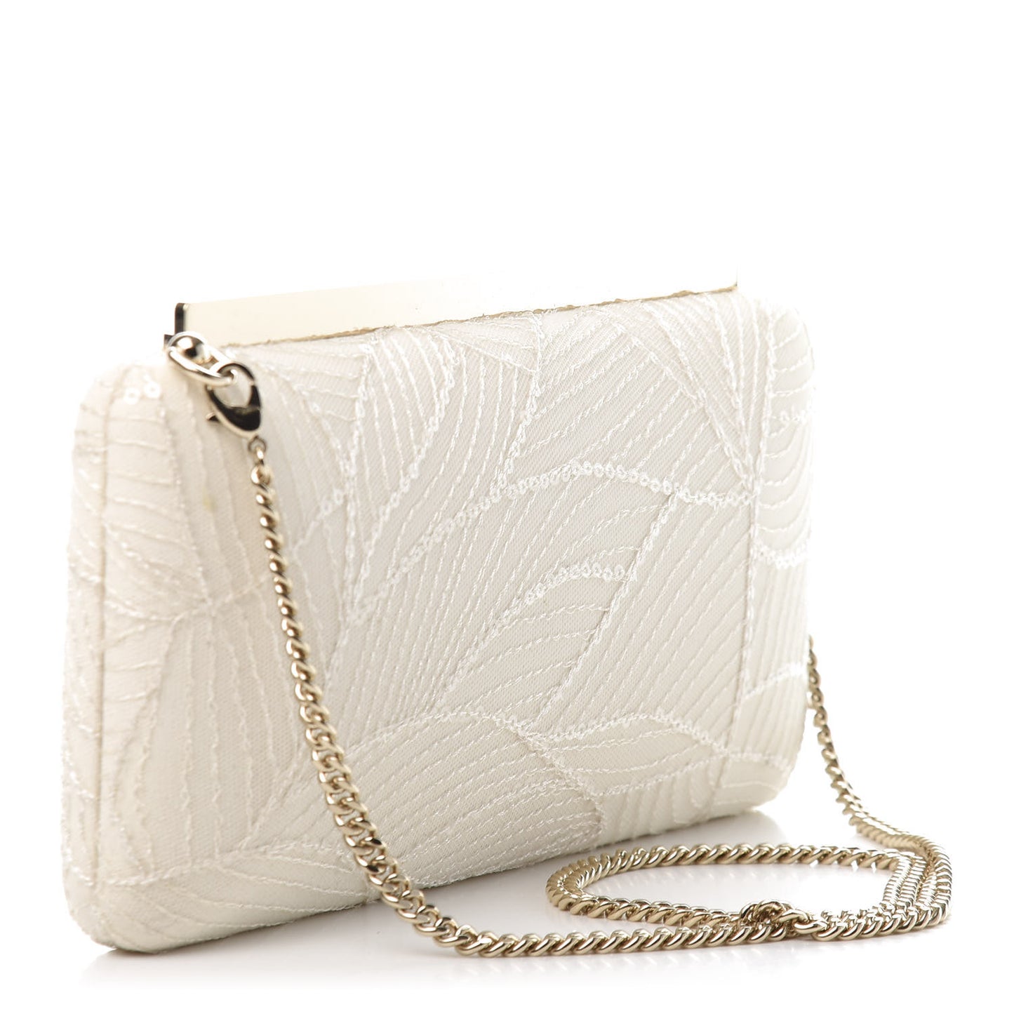 Suede Sequin Embroidered Ellipse Clutch Ivory