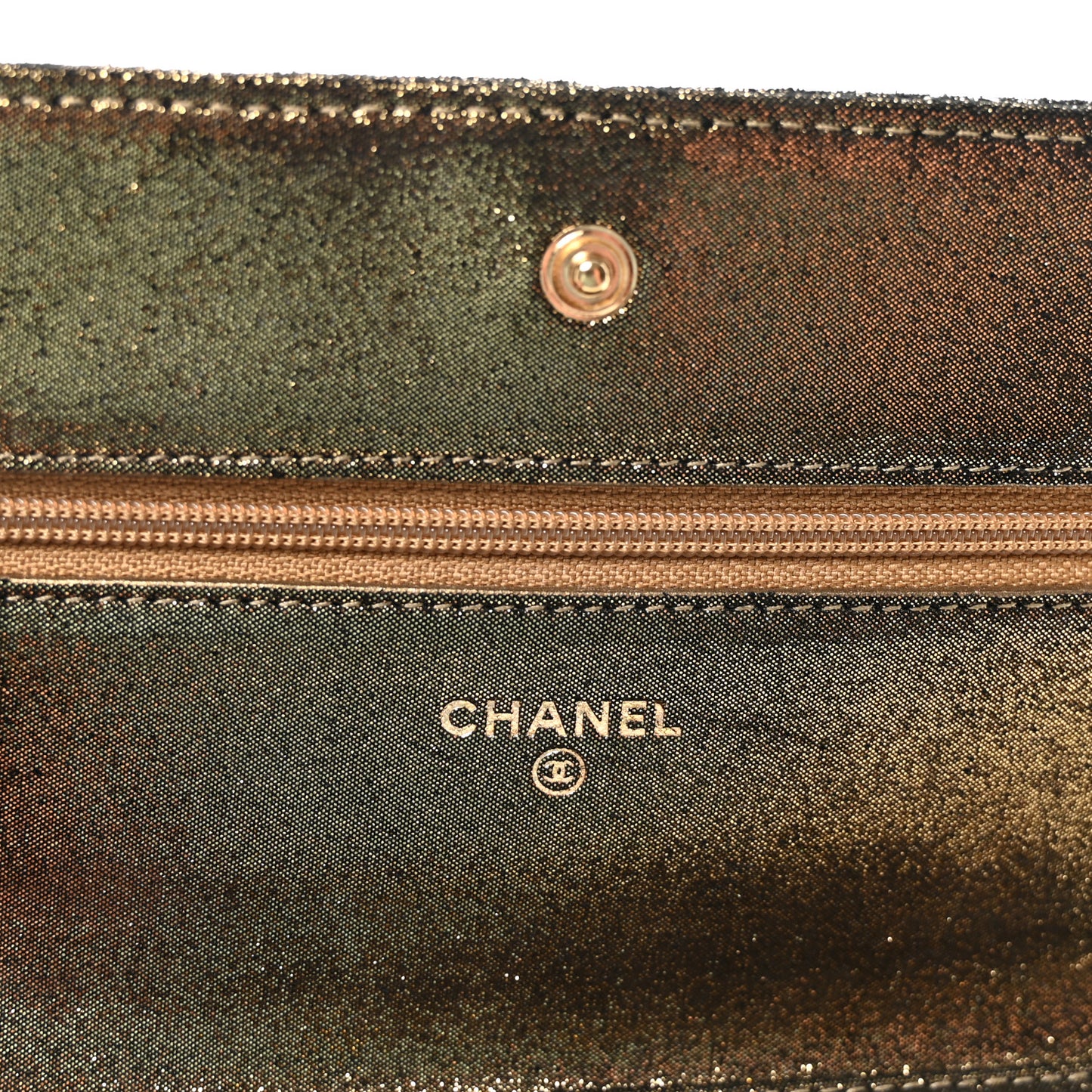 Iridescent Calfskin Quilted Tartan Button Wallet on Chain WOC Gold