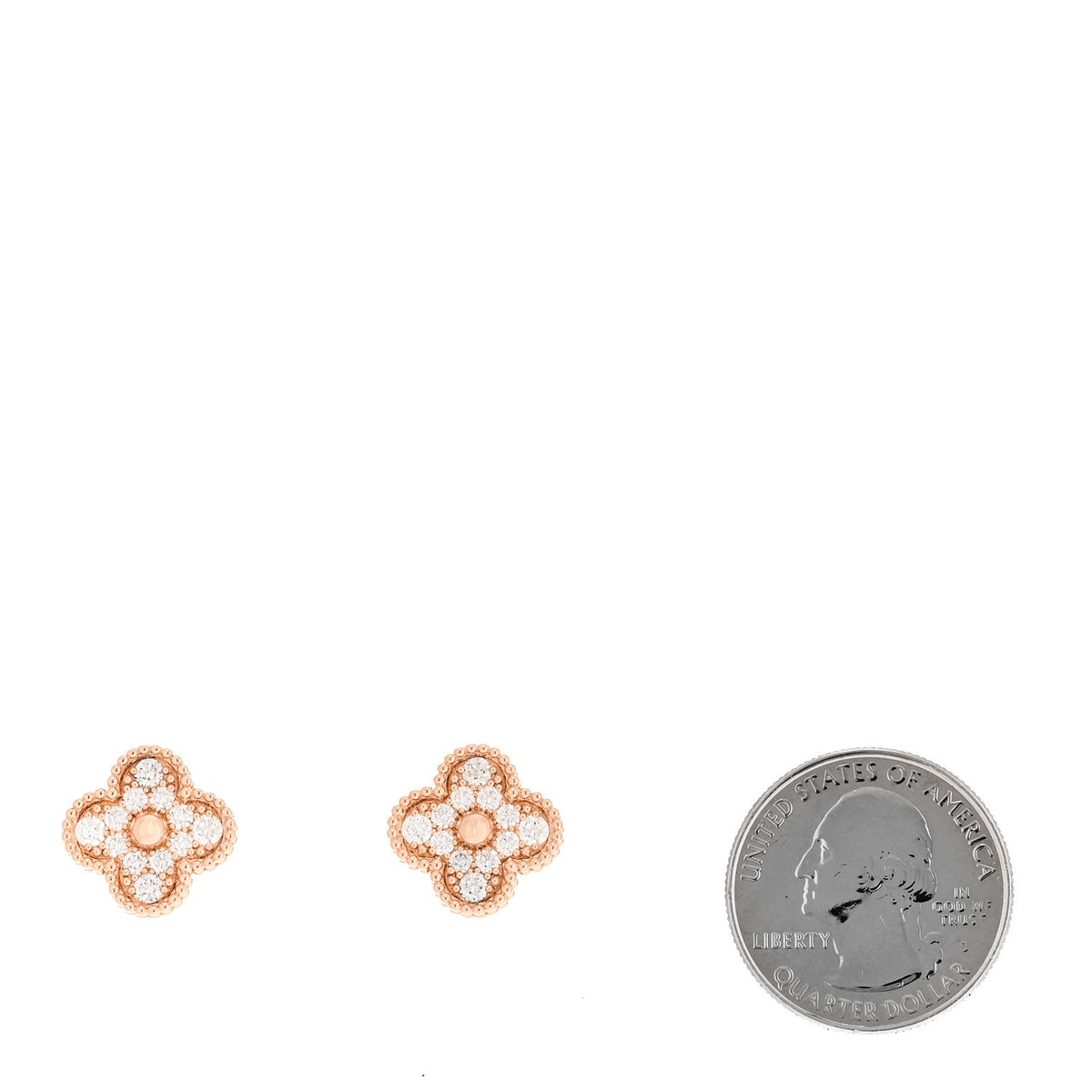 Van Cleef & Arpels 18K Rose Gold Diamond Vintage Alhambra Earrings 2 of 5