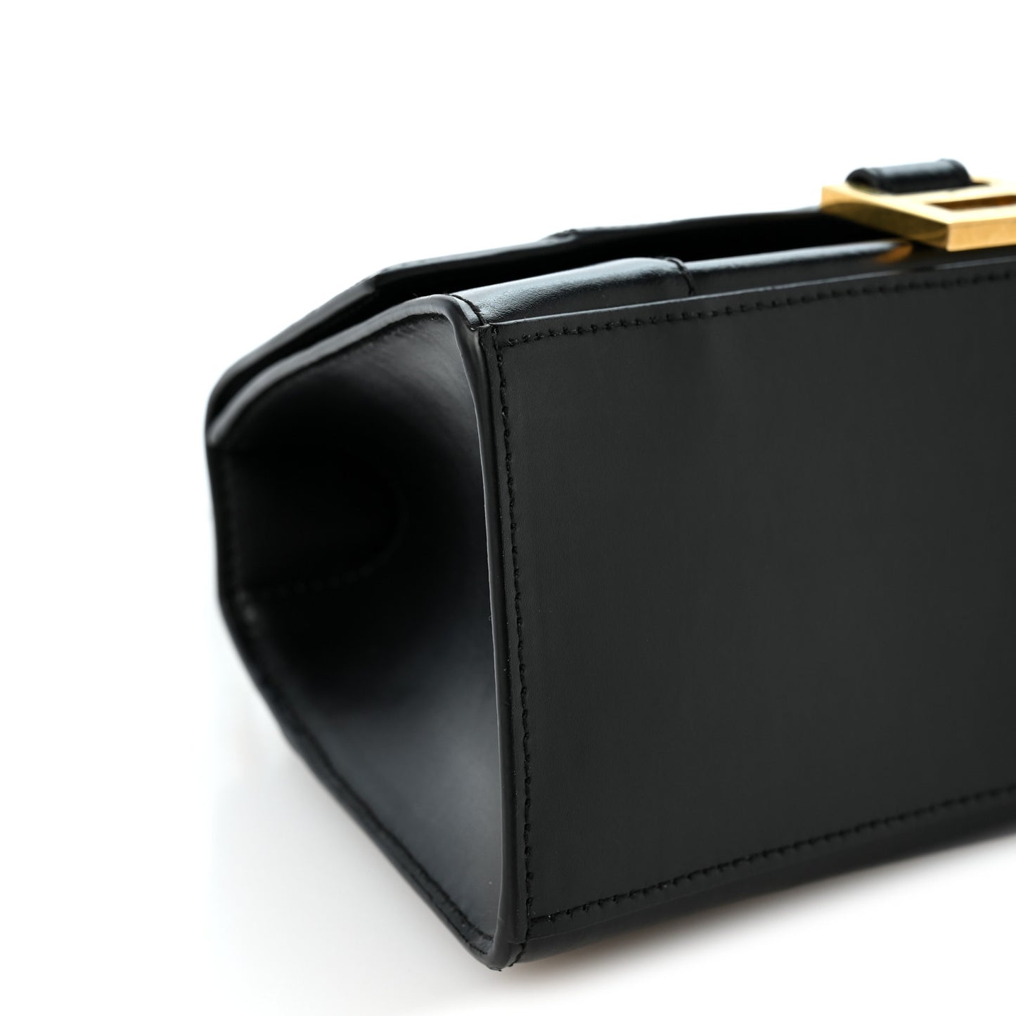 Shiny Box Calfskin Small Hourglass Top Handle Bag Black