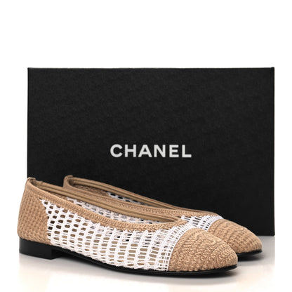 Chanel Raffia Cap Toe Ballerina Flats 37 Beige White 9 of 9