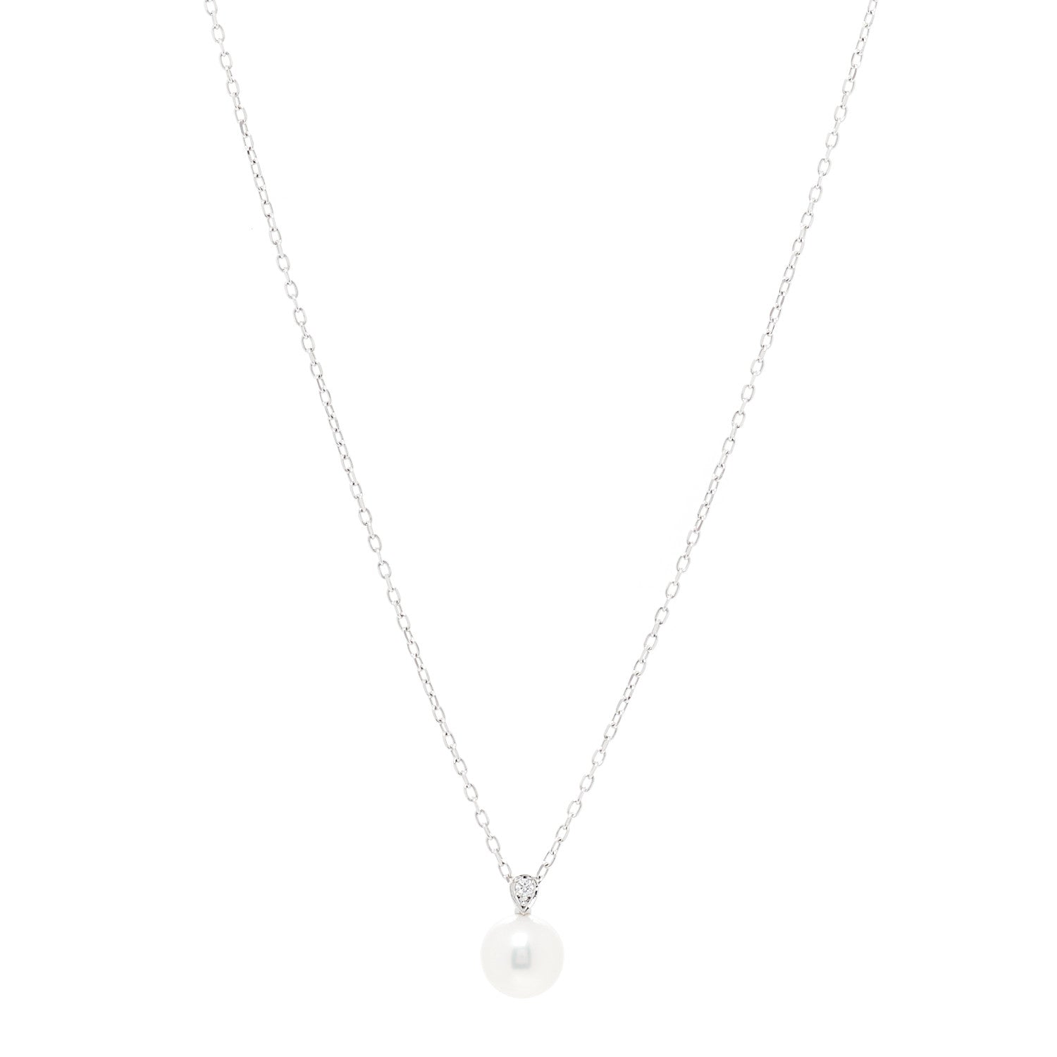 Mikimoto 18K White Gold Diamond Akoya Pearl 7.5mm Morning Dew Pendant Necklace 1 of 5