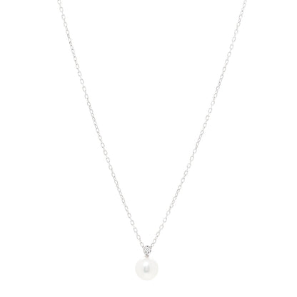Mikimoto 18K White Gold Diamond Akoya Pearl 7.5mm Morning Dew Pendant Necklace 1 of 5