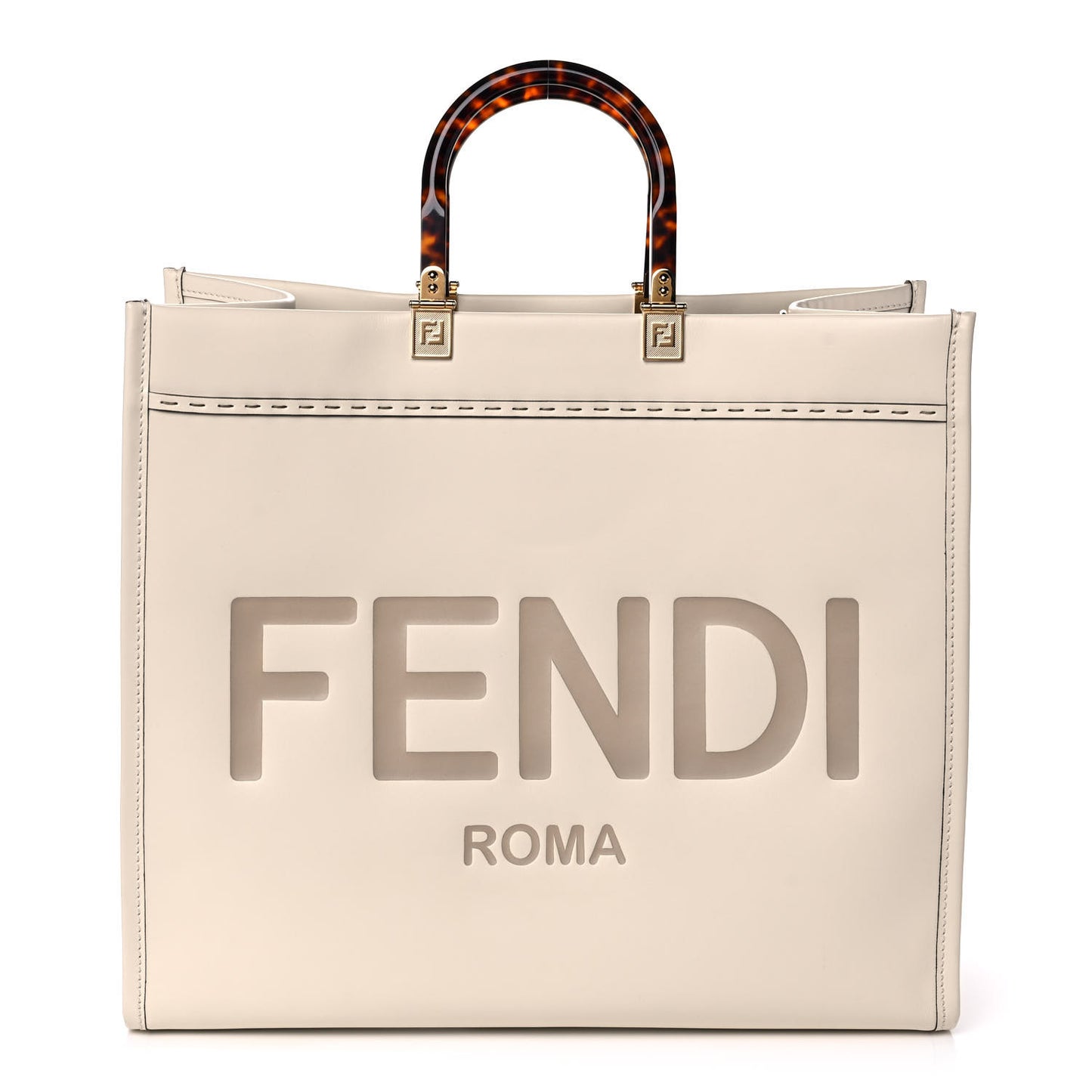 Vitello King Plexiglass Logo Embossed Large Fendi Sunshine Shopper Tote White Ice