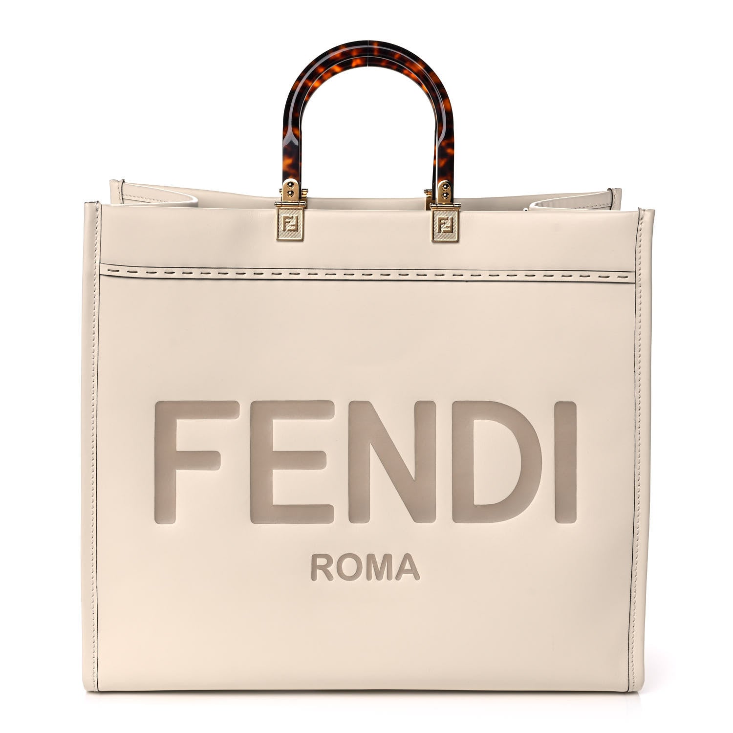 Fendi Vitello King Plexiglass Logo Embossed Large Fendi Sunshine Shopper Tote White Ice 1 of 16