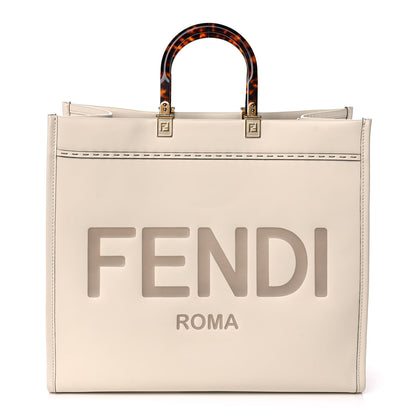 Fendi Vitello King Plexiglass Logo Embossed Large Fendi Sunshine Shopper Tote White Ice 1 of 16