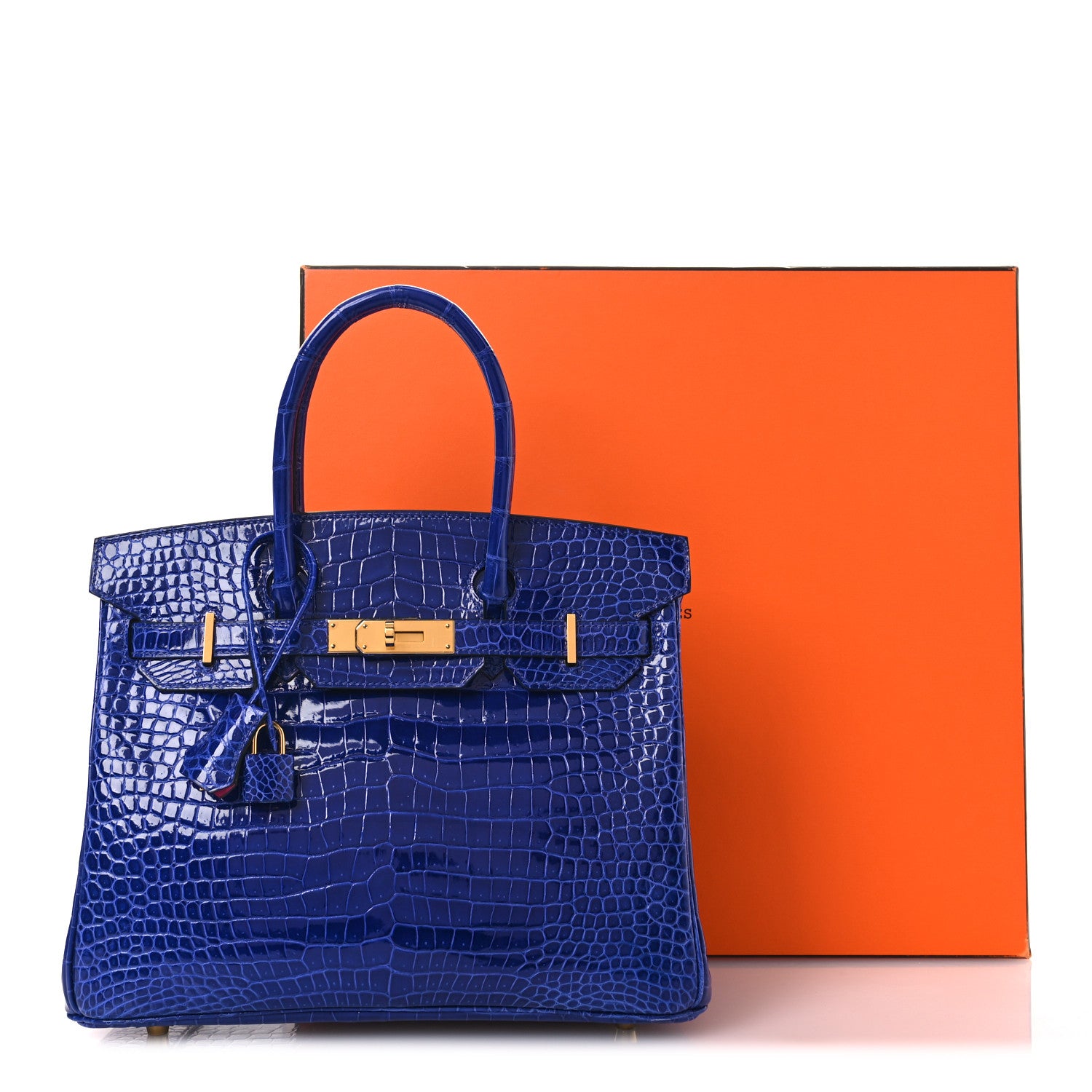 Hermes Shiny Porosus Crocodile Horseshoe Birkin 30 Bleu Electrique Magnolia 13 of 13
