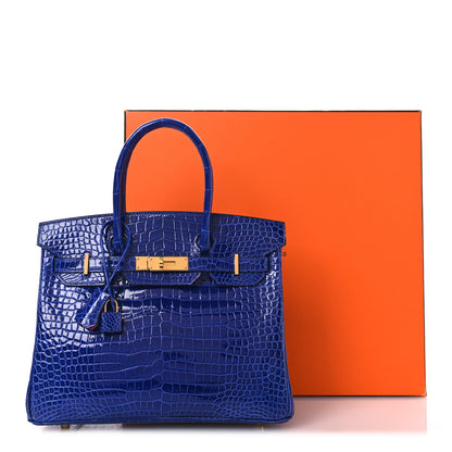 Hermes Shiny Porosus Crocodile Horseshoe Birkin 30 Bleu Electrique Magnolia 13 of 13
