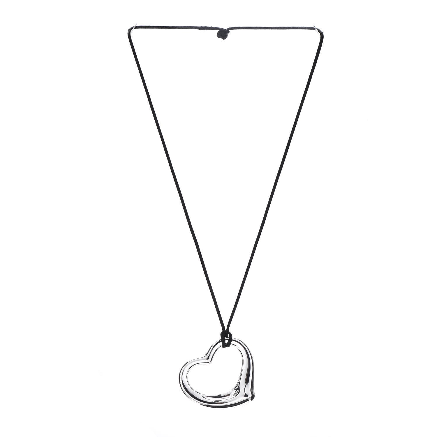 Tiffany Sterling Silver 36mm Elsa Peretti Open Heart Pendant Cord Necklace 3 of 5